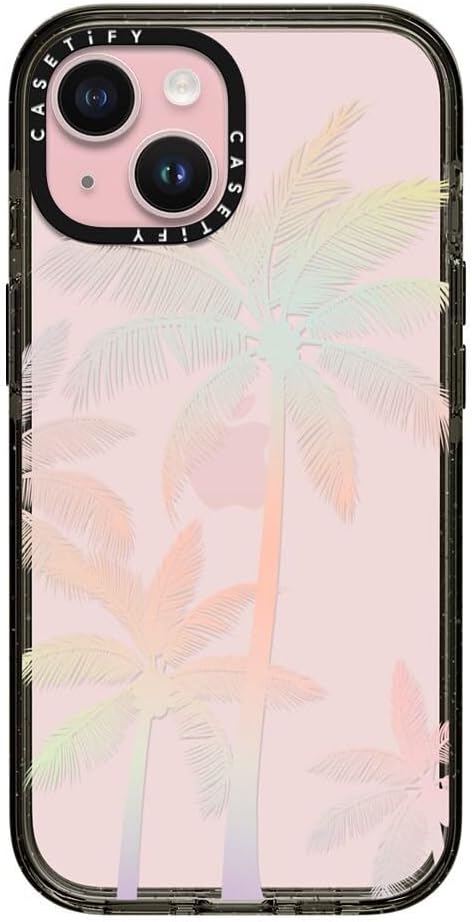 CASETiFY Impact Case for iPhone 15 [4X Military Grade Drop Tested / 8.2ft Drop Protection] - Flower Prints - Modern Tropical Palm Tree - Clear Black