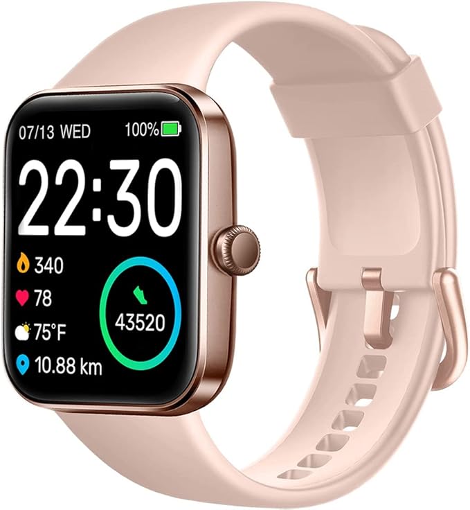SKG Smart Watch for Women, Fitness Tracker with 5ATM Swimming Waterproof, Sleep Monitor, 1.7'' Touch Screen Smartwatch Fitness Watch for Android-iPhone iOS,V7 Pink