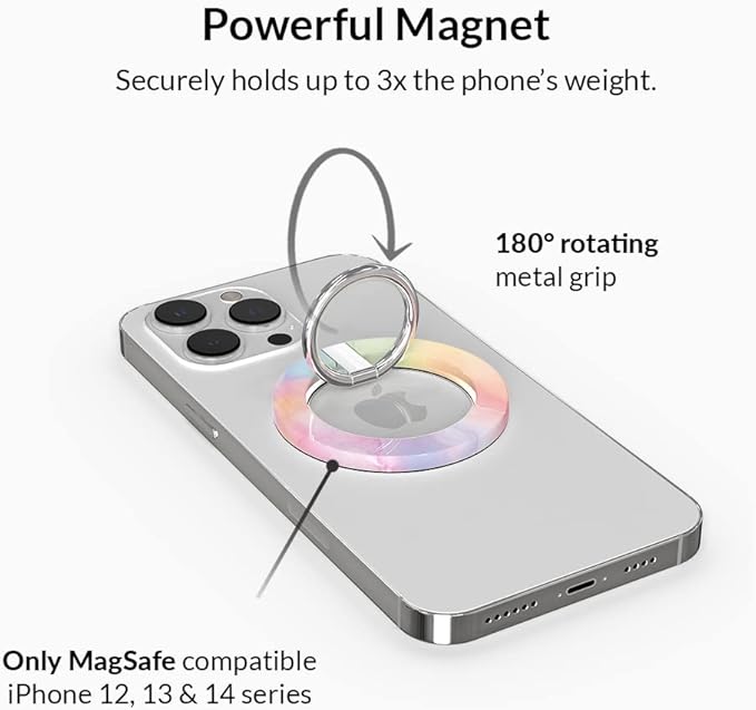 VELVET CAVIAR Compatible with MagSafe Phone Grip - Magnetic Ring Holder with Adjustable Stand - Removable MagSafe Accessories for iPhone 16, 15, 14, 13, 12 (Pastel Tie Dye)