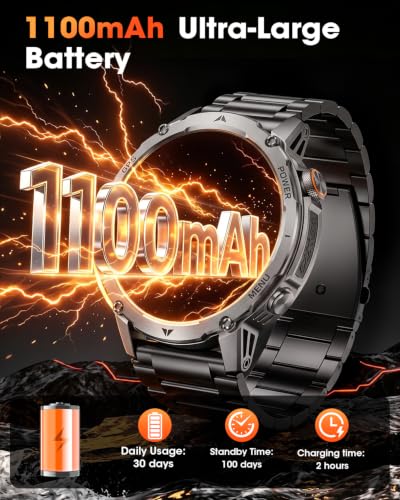GPS Smart Watch for Men, 100-Day Battery, Bluetooth Call with Flashlight