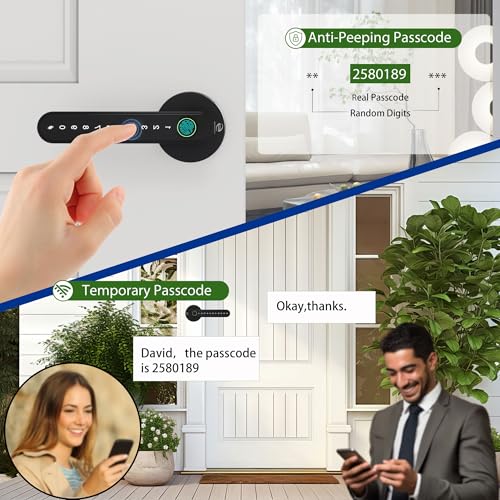 Smart Electronic Fingerprint Door Lock, Keyless Entry with Handle, Codes, APP, IC Cards, Fingerprints, Keys, for Home Bedroom Apartment (Black)