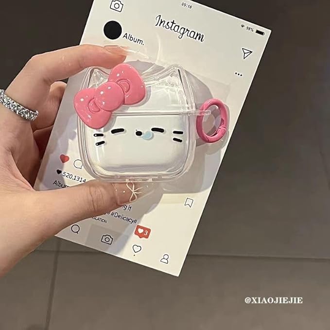 Transparent Clear Earphone Case for AirPods Pro 3 (2025), Lovely Cat Face TPU Silicone Case, Kitty AirPods Pro 3 Cover Protective Skin Shockproof Protector for Earbuds -Sleeping Bowknot Cat