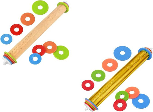 Wood Rolling Pin with Thickness Rings, Adjustable Wooden Rolling Pins for Baking, Adjustable Rolling Pins for Baking, Stainless Steel Rolling Pin with Thickness Rings, Metal Dough Roller for Fondant