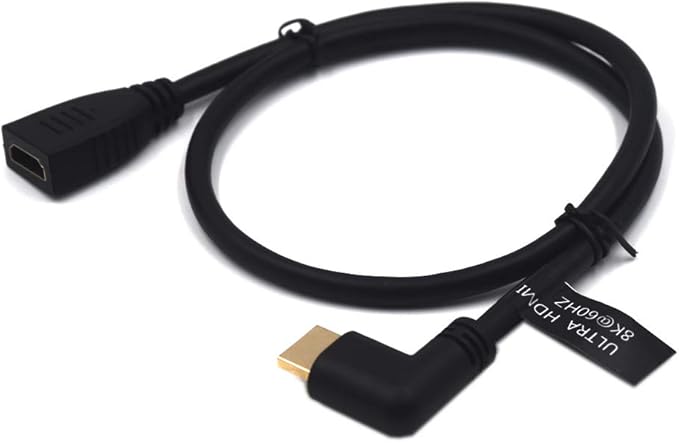 2 Feet 48Gbps HDMI 8K@60Hz Extension Ultra HD Cable, Straight Female to Right Angle Male HDMI 2.1 Extender High Speed Shield Cord for Xbox TV PS4 PS5 Switch, Support 4K@120Hz, 3D Dynamic HDR
