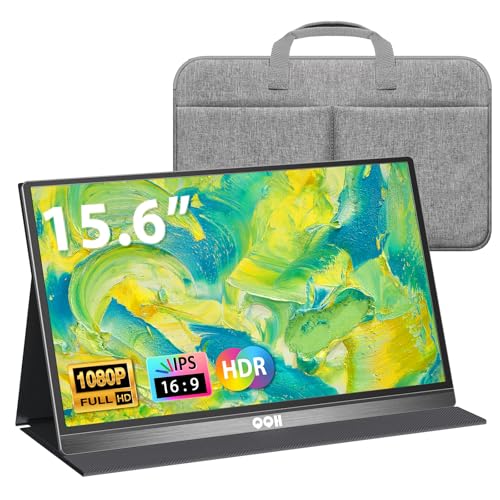QQH Portable Monitor 15.6inch FHD 1080P USB C HDMI Alloy Travel Computer Monitor with w/Smart Cover & Built-in Speaker, Plug&Play Ultra Slim Second External Screen for Laptop PC Phone Mac Xbox PS5/4