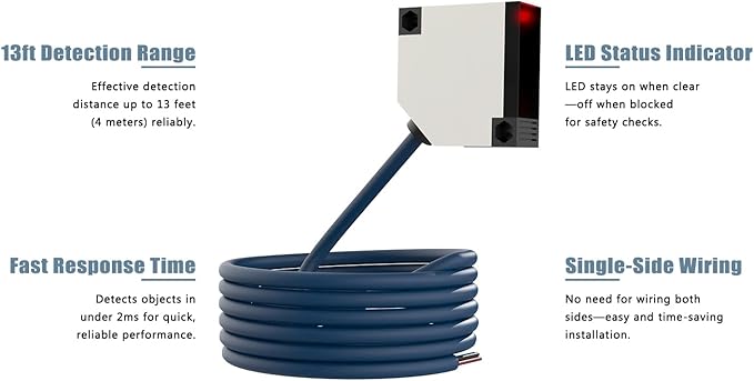 Blütezeit Wall-Mounted Photoelectric Beam Sensor, 13ft Retro Reflector Switch for Sliding & Swing Gate Openers Indoor & Outdoor, Compatible with Blütezeit Gate Motors (ME-R4M1)