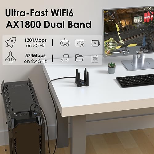 WAVLINK AX1800 USB WiFi 6 Adapter for Desktop PC, Dual Band PC WiFi Adapter