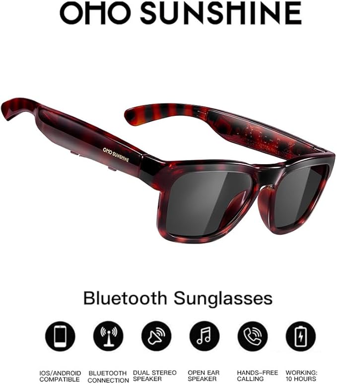 OhO sunshine, Polarized Sunglasses with Bluetooth Speaker, Open Ear Audio, Athletic/Outdoor UV Protection and Voice Control