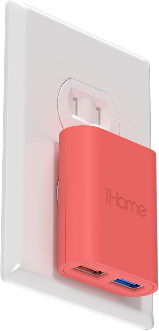 iHome 2-Port USB Wall Charger, AC Pro Multiport Plug Adapter, Phone Charging Block with Dual Ports, Flat Wall Adapter for Home & Travel