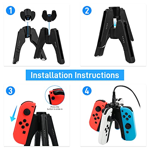 GLDRAM 4 in 1 Joypads Charger Grip for Nintendo Switch & Switch OLED Accessories, Switch Controller Charging Dock Converts to Grip, Charger Dock Stand with LED Indicator and Charging Cable