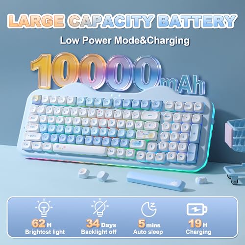 YUNZII C98 Cute Cake Wireless Mechanical Keyboard(Blue, Milk Switch) - Image 7