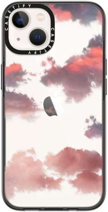 CASETiFY Compact iPhone 14 Case [4 ft. 2X Military Grade Drop Protection/Slim/Lightweight] - Clouds (Red) - Clear Black
