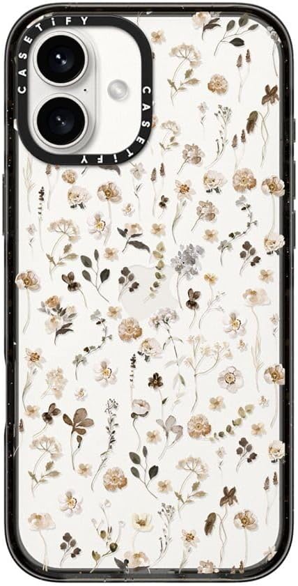 CASETiFY Impact Case for iPhone 16 Plus [Slim / 8.2 ft. 4X Military Grade Drop Protection/Wireless Charging Compatible] - Wildflower Friday - Clear Black