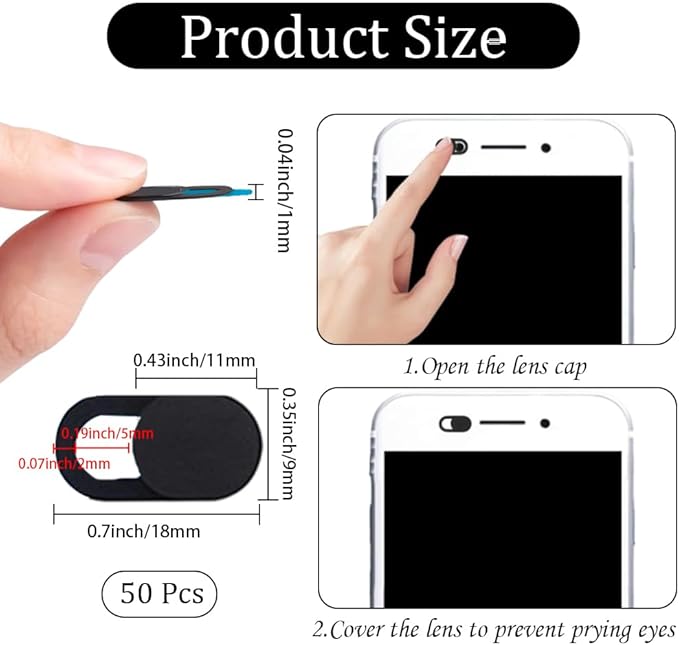50Pcs Black Laptop Camera Cover 0.04 Inch Ultra Thin Webcam Cover Slide for Mini PC Phone Laptop Desktop Tablet Plastic Durable Phone Privacy Protectors for Home Office Travel Work Use