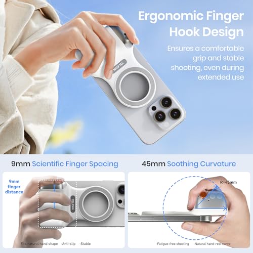 Magnetic Phone Camera Grip,Shooting Holder Selfie Handle Snap(White)