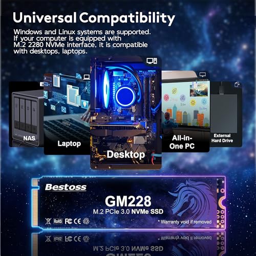 Bestoss 1TB NVMe M.2 SSD PCIe 3.0 2280 Internal SSD, Up to 2400MB/s
