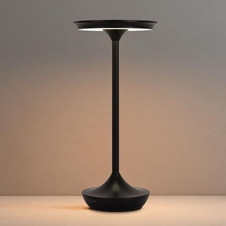 EJQ Rechargeable Cordless Table Lamp, 6000mAh Battery Operated LED Table Lights,Touch Control - 3 Color Dimmable for Bedroom, Patio, Cofee, Outdoor,Dining Home,Restaurant&Living Room-Black