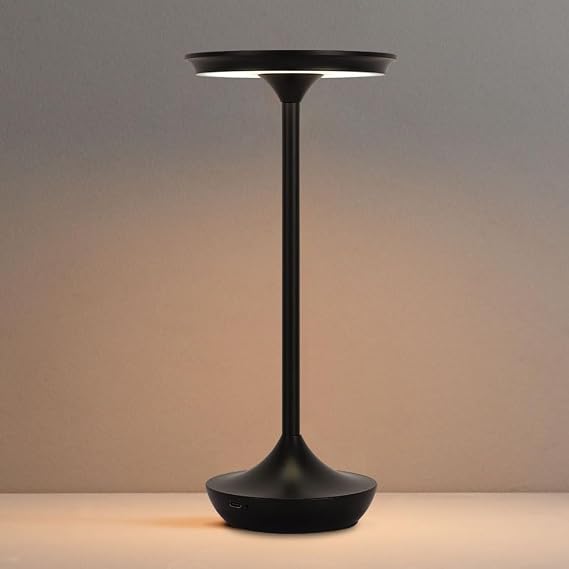 EJQ Rechargeable Cordless Table Lamp, 6000mAh Battery Operated LED Table Lights,Touch Control - 3 Color Dimmable for Bedroom, Patio, Cofee, Outdoor,Dining Home,Restaurant&Living Room-Black