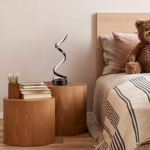 NUÜR Black Spiral LED Table Lamp, Dimmable Bedside Lamp, 15.8 Inch