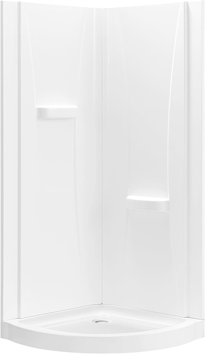 OVE Decors Breeze 34 in. Corner Shower Clear Sliding Door with Walls and Base in Satin Nickel Finish