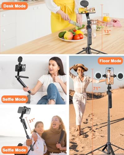 Yeaki 71” Auto Face Tracking Tripod for iPhone with Light,360° Rotating Phone Stand with Rechargeable Remote Control for TikTok Vlog Video Recording, Phone Tripod for Android Camera/GoPro/Ring Light