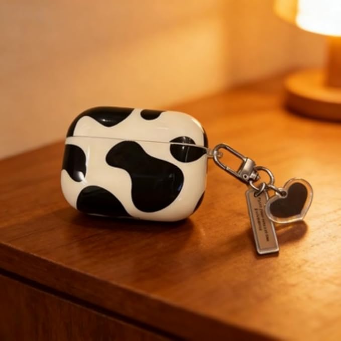 for Airpods 4 Gen Case 2024, Cute Cow Airpods 4th Generation Protective Hard Skin Women Girl with Keychain for Apple iPod Pro 4 Gen Case- Black Cow for Women Girls- Black Cow