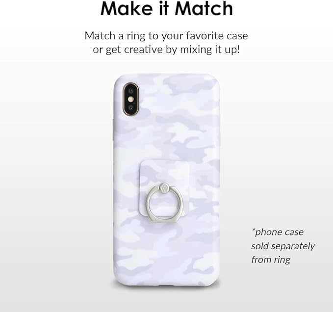 Velvet Caviar Cell Phone Ring Holder - Finger Ring & Stand - Improves Phone Grip Compatible with iPhone, Galaxy and Most Cases (Except Silicone/Leather) - White Camo