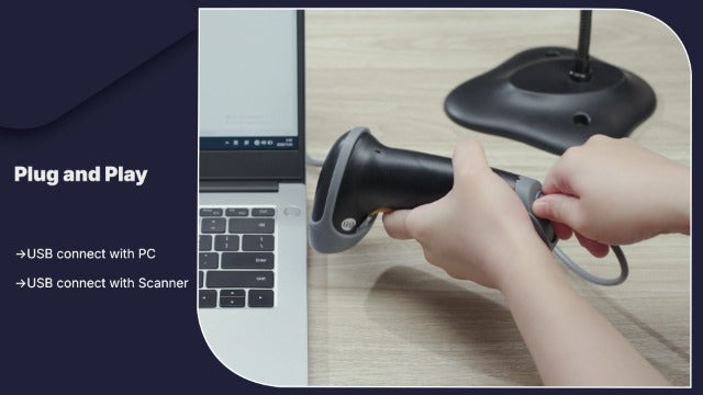 Eyoyo Handheld USB Wired 2D Barcode Scanner with Gooseneck Stand for POS