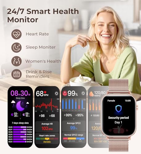 Iaret Smart Watch for Women, 1.83" HD Fitness Tracker with 4 Bands, Answer/Make Calls, Heart Rate/Sleep/SpO2/Step Tracking, 100+ Sport Modes, Android/iPhone Compatible Gift (Rose Gold)