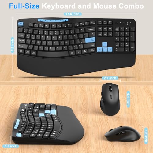 Wireless Keyboard and Mouse Combo, 2.4G Ergonomic Wave Keys(Blue Black) - Image 8