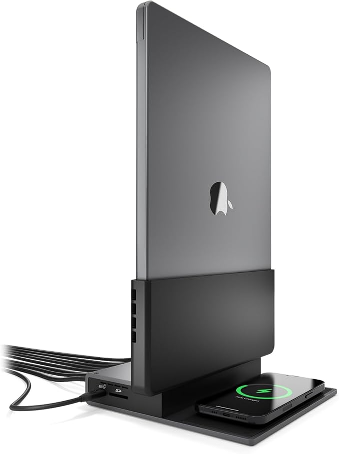 Brydge ProDock Duo TB4 MacBook Docking Station, Dual Monitor 4K 60Hz | Vertical Thunderbolt 4 Dock for MacBook Pro 14/16 & Air 13/15 (M1-M5) | 12 Ports, 96W, MagSafe | Pro 16-inch Sleeve