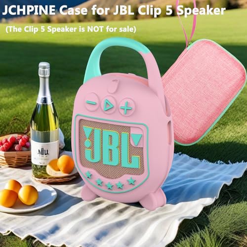 JCHPINE Hard Case and Silicone Cover for JBL Clip 5 Bluetooth Speaker