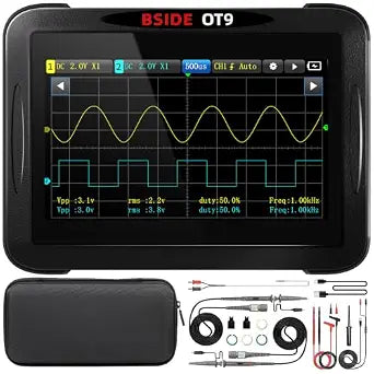 BSIDE Handheld Tablet Oscilloscope Multimeter, 2 Channels 50MHz Bandwidth with 4.3" Touch LCD, 20000 Counts Data Recorder DDS Signal Generator, Measures Capacitance Diode Amp Temperature Peak Voltage