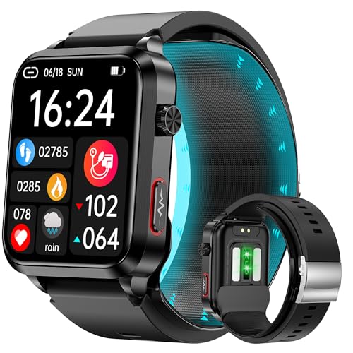 Yowow BIT Blood Pressure Smart Watch Air Bag Air Cuff, 24/7 Heart Rate Blood Oxygen Body Temperature Sleep Respiration Rate Health Monitor Activity Tracker Familiy Data Sharing (Black)