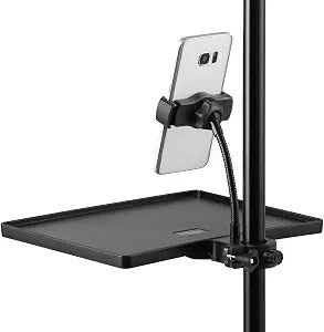 2-In-1 Microphone Stand Tray with Phone Holder, Clamp-On Mic Rack Tray Height Adjustable with Firm O-Ring Clamp, Mic Sound Card Holder for Recording, Live Streaming, Stage Performance