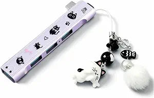 FKZ Type-C 4-Port Sticker Cat-Shaped Charm USB Hub,Equipped with Type-C Port,Plug-and-Play,Supports Up to 4 USB Ports(Transmission Rate:5 Gbps),Compatible with Mac/Windows/Laptop(Purple)