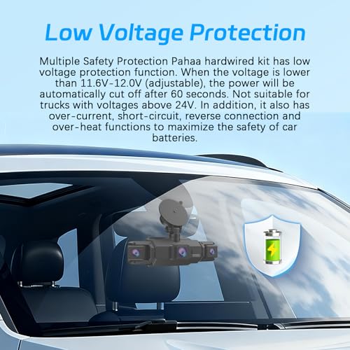 Dash Cam Hardwired Kit, 12V-24V to 5V Adapter Power Cable, 24/7 Parking Mode, with Voltage Display, Acc Detection, 4-Level Low Voltage Protection (11.6V/11.9V/12.2V/12.5V)，for 90% of dashcams