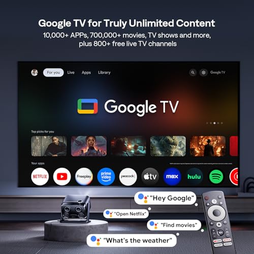 Aurzen BOOM mini Google TV Outdoor Smart Projector with 20W Dolby Audio