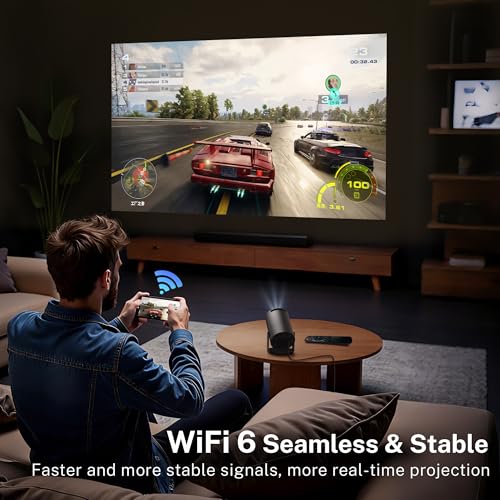 [Built-in Apps & 2025 Upgraded] Mini Projector with Wi-Fi 6 & Bluetooth 5.4, 1080P 4K Support Full HD, Auto Keystone 360° Portable Home Cinema Smart Projector for iOS/Android X1