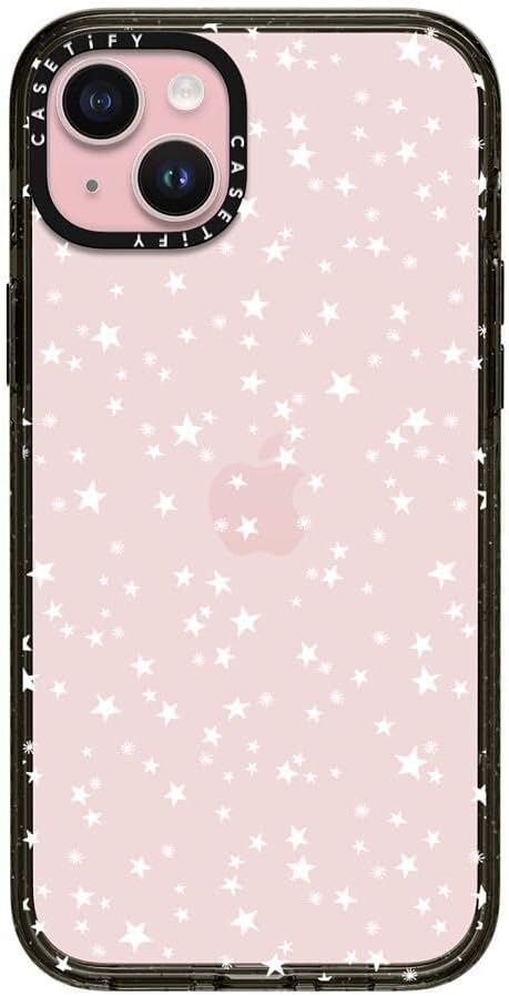 CASETiFY Impact Case for iPhone 15 Plus [Slim / 8.2 ft. 4X Military Grade Drop Protection/Wireless Charging Compatible] - White Star Night - Clear Black