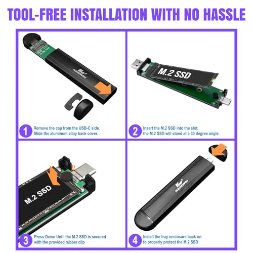 Kingwin M.2 NVMe SSD Enclosure USB 3.2 Gen 2 (10Gbps), Tool-Free, Dual USB-C & USB-A, Aluminum Case for M-Key/B+M Key 2230/2242/2260/2280, External NVMe SSD Adapter for Windows/Mac/Linux