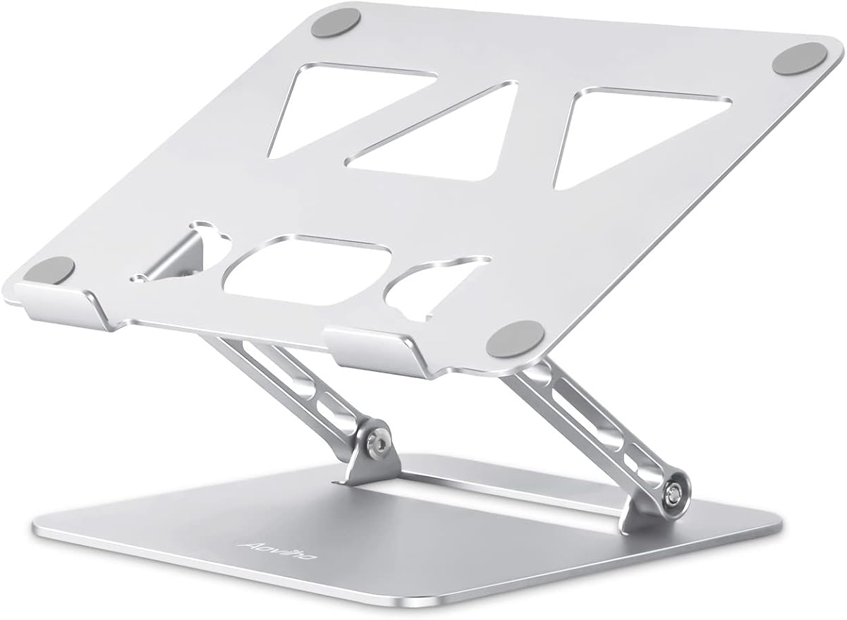 Adjustable Laptop Stand for Desk,Portable Laptop Stand Holder and Riser,Foldable Aluminum Notebook Computer Stands for MacBook Air Pro HP Lenovo Dell Samsung Chromebook, 10-15.6 inch, Silver