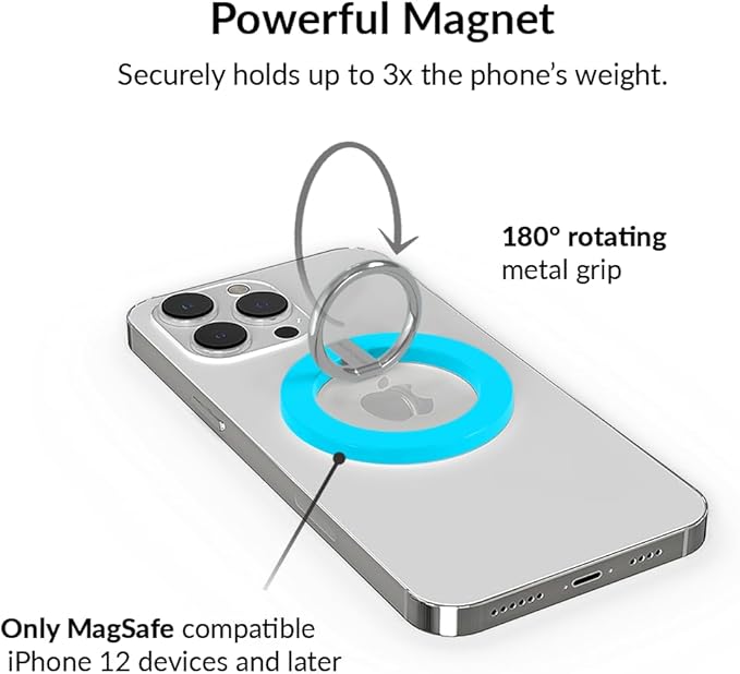 VELVET CAVIAR Compatible with MagSafe Phone Grip - Magnetic Ring Holder with Adjustable Stand - Removable MagSafe Accessories for iPhone 16, 15, 14, 13, 12 (Neon Blue)
