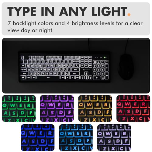 X9 Performance Wired Keyboard and Mouse Combo - Large Print Backlit Keys for Seniors, Lighted Computer Keyboard Wired, 7 LED Colors, 4 DPI Modes, USB Plug and Play for Windows PC
