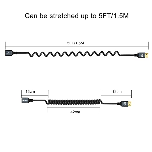 Twozoh HDMI Adapter Coiled Cable, 4K HDMI Extender Cable Extension Cord 2.0(Extend up to 1.5M/5FT)