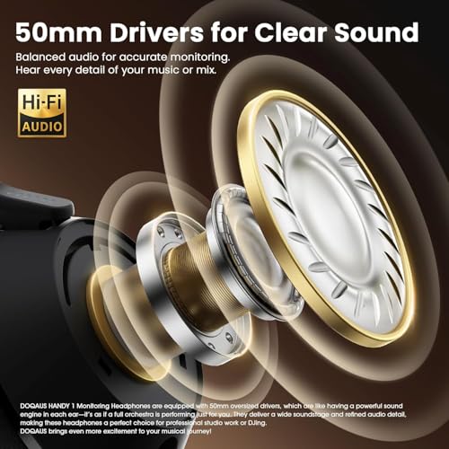 DOQAUS Studio Monitor Headphones, Professional Wired DJ Headphones Over Ear