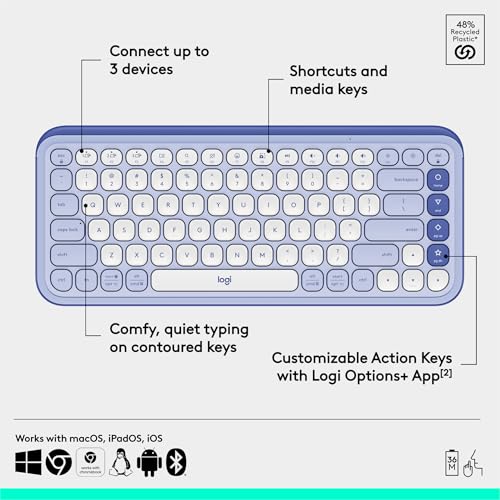 Logitech POP ICON Keys Wireless Bluetooth Keyboard - Lilac and Off-White