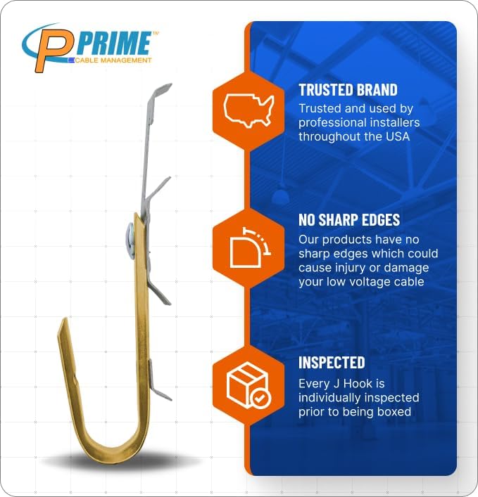 3/4 Heavy Duty Metal Cable & Wire Support Batwing J-Hook Hangers with Bat Wing Clip for attaching ceiling wire & threaded rod for Cable & Wire Management