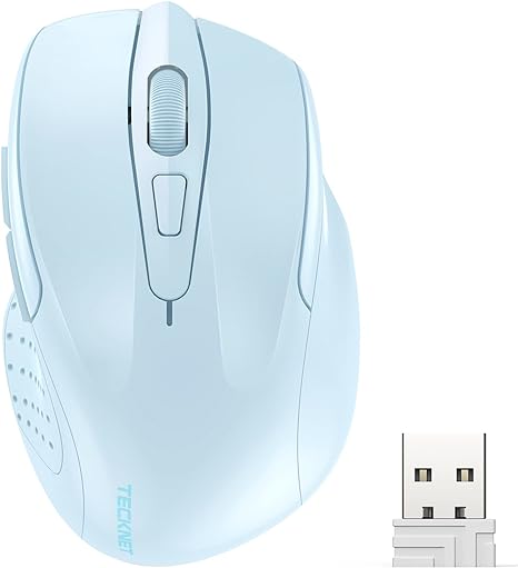 TECKNET Wireless Mouse, 2.4G Ergonomic Computer Mouse, 2600 DPI, Lightblue