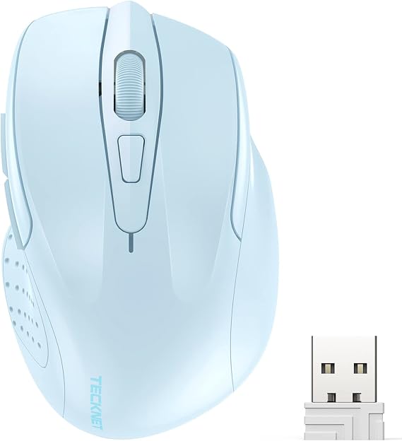 TECKNET Wireless Mouse, 2.4G Ergonomic Computer Mouse, 2600 DPI, Lightblue